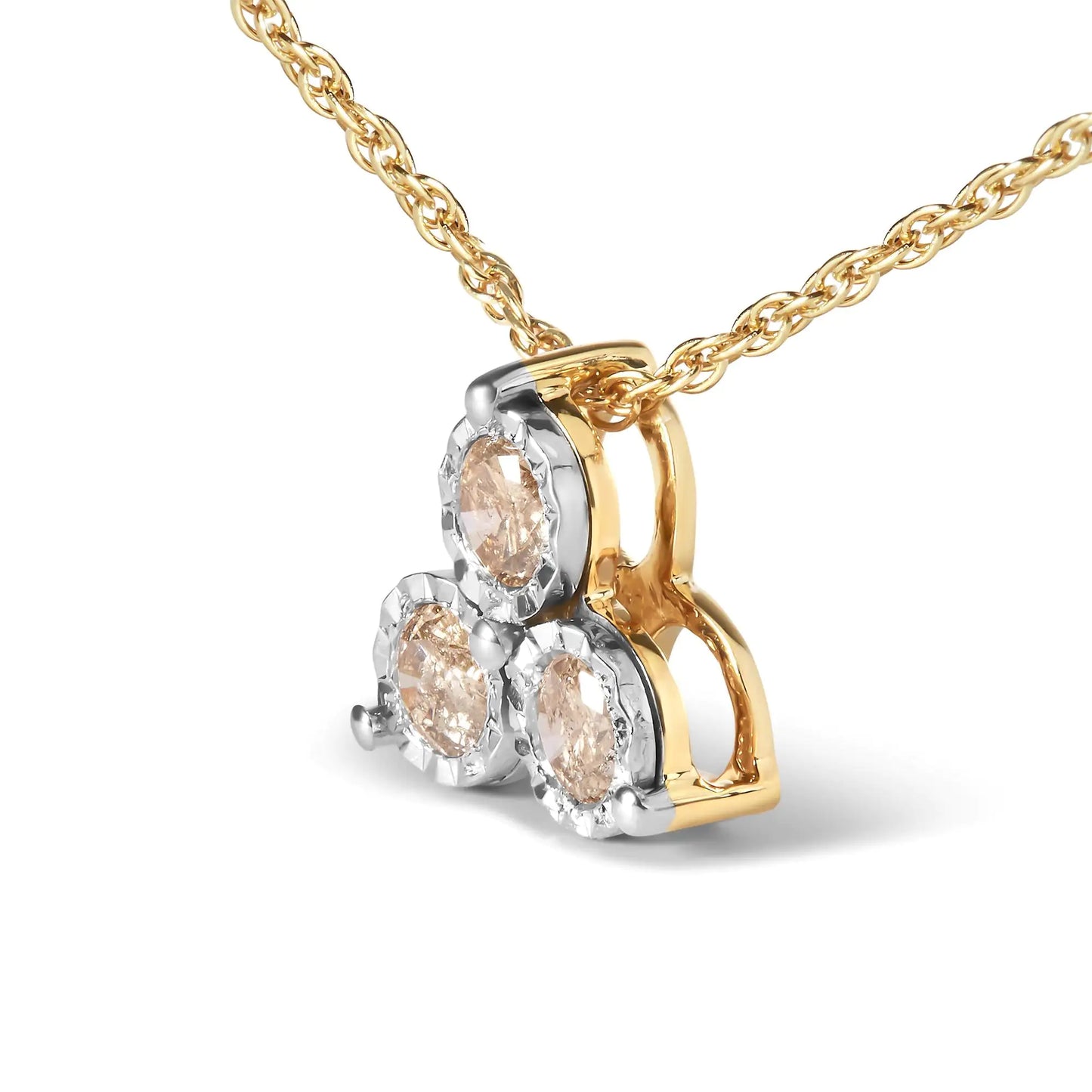 14K Yellow Gold 1/4 Cttw Diamond 3 Stone Trio 18" Pendant Necklace