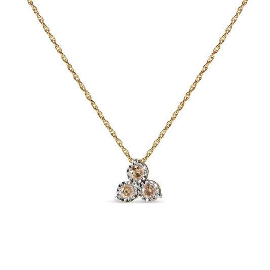 14K Yellow Gold 1/4 Cttw Diamond 3 Stone Trio 18" Pendant Necklace