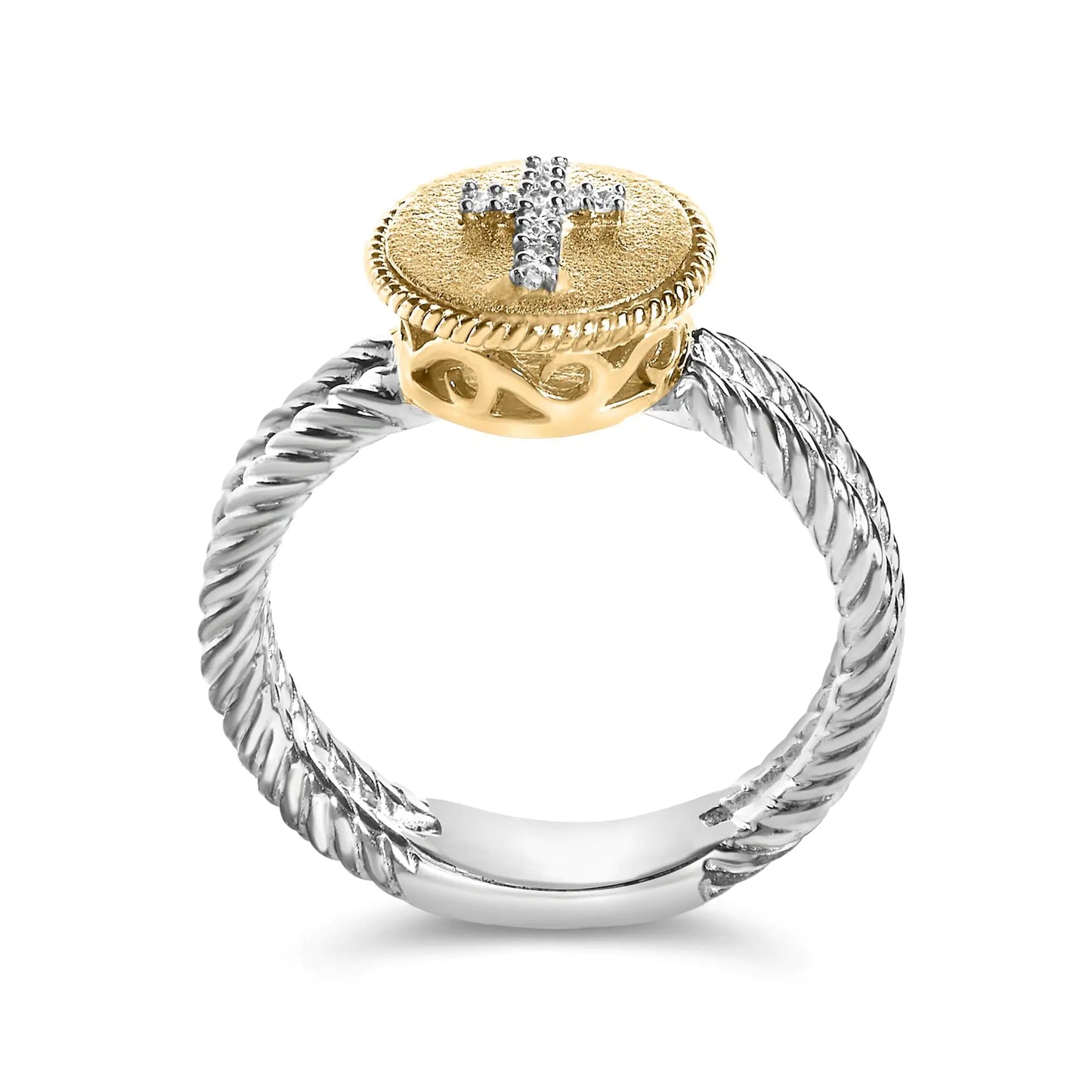 18K Yellow Gold Diamond Cross Ring
