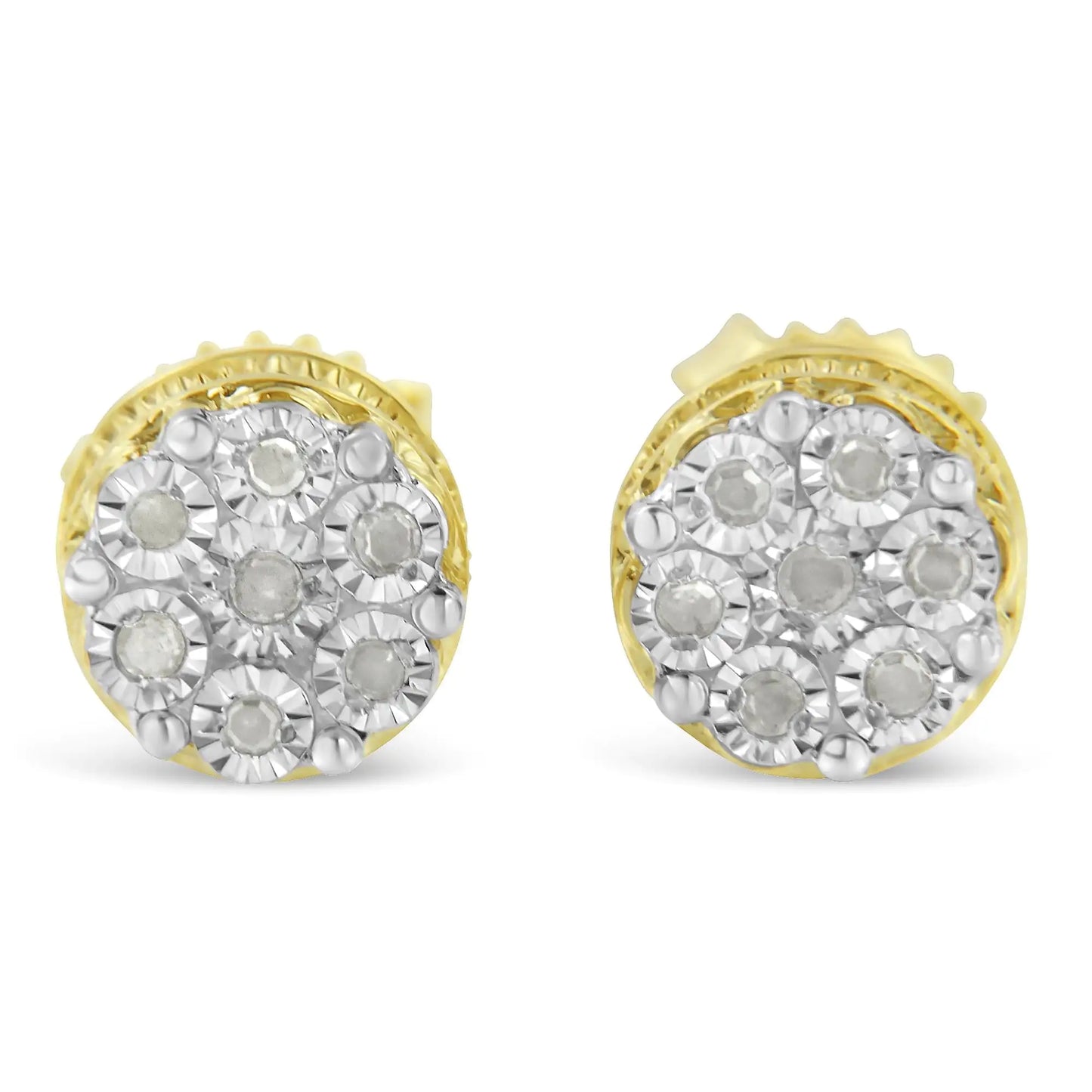 14K Yellow Gold 1/7 Cttw Diamond Miracle Set Stud Earrings
