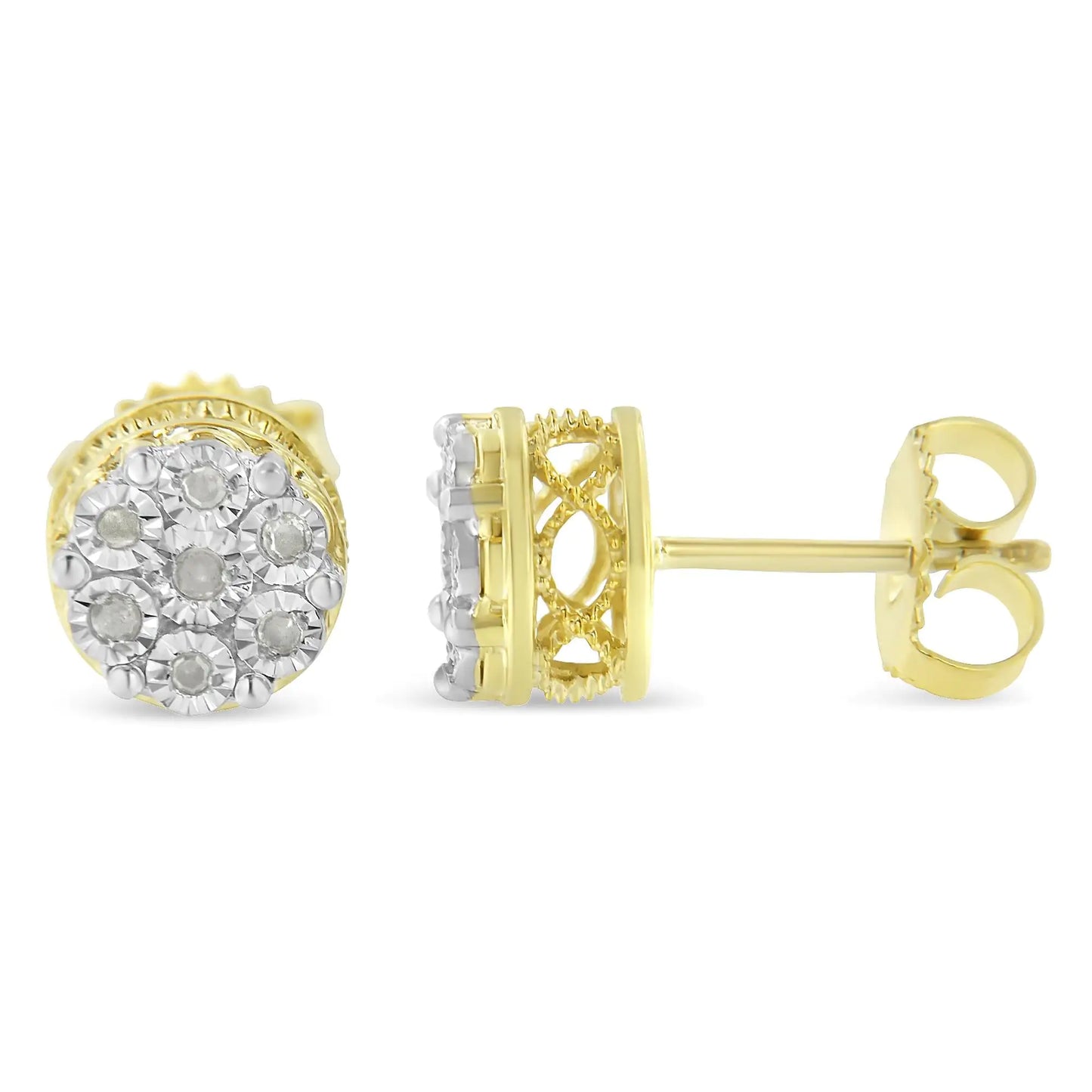 14K Yellow Gold 1/7 Cttw Diamond Miracle Set Stud Earrings