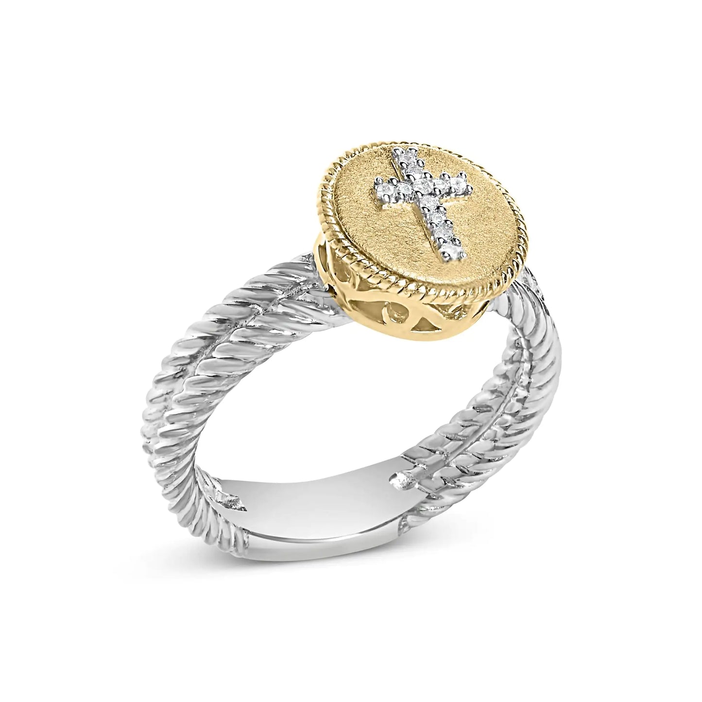 18K Yellow Gold Diamond Cross Ring