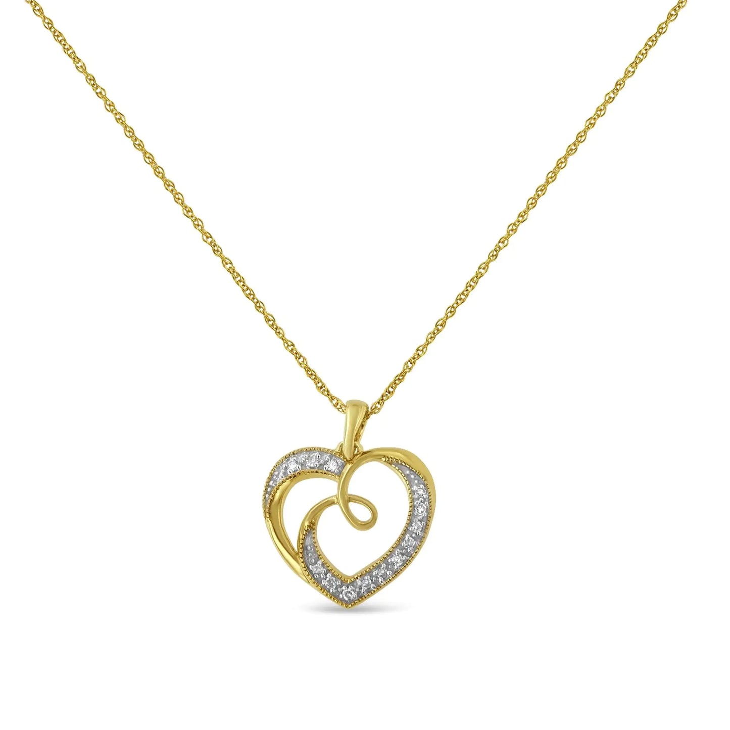 14K Yellow Gold Plated Diamond Accent Ribbon & Heart 18" Pendant Necklace