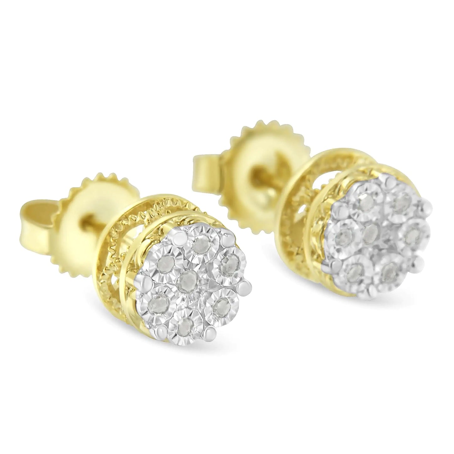 14K Yellow Gold 1/7 Cttw Diamond Miracle Set Stud Earrings