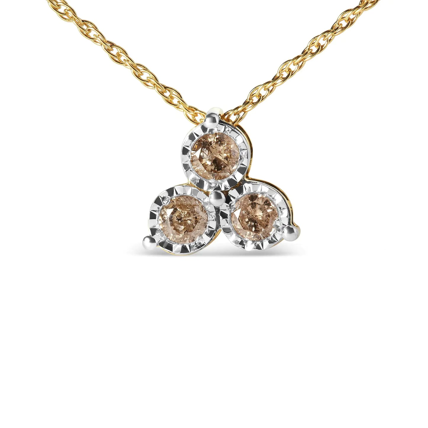 14K Yellow Gold 1/4 Cttw Diamond 3 Stone Trio 18" Pendant Necklace