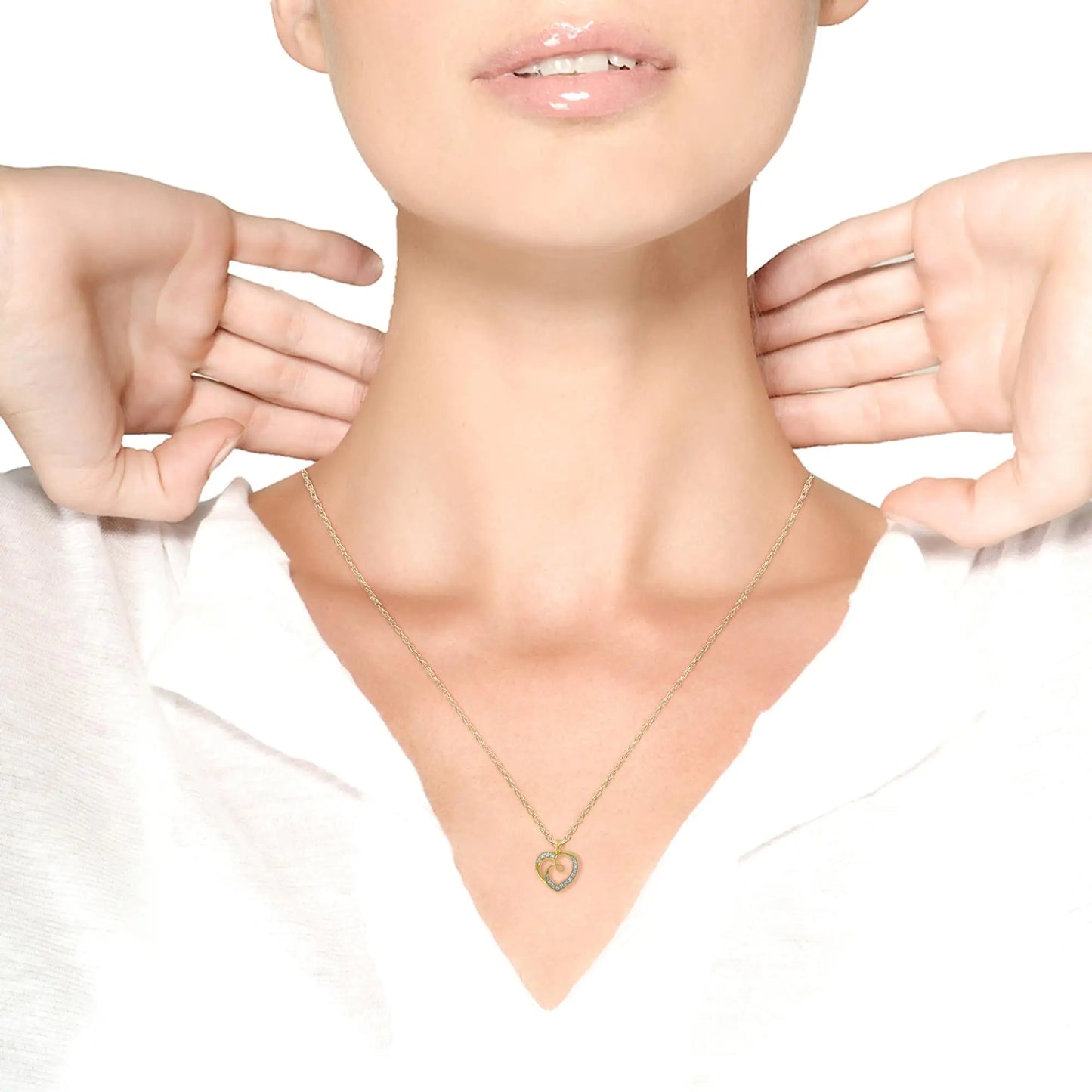 14K Yellow Gold Plated Diamond Accent Ribbon & Heart 18" Pendant Necklace