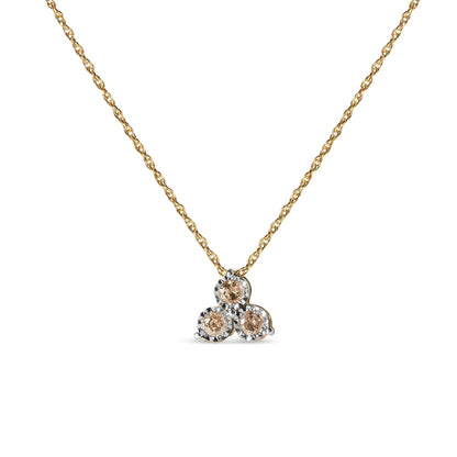 14K Yellow Gold 1/4 Cttw Diamond 3 Stone Trio 18" Pendant Necklace