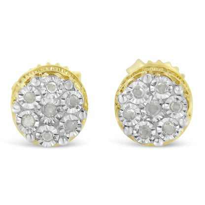 14K Yellow Gold 1/7 Cttw Diamond Miracle Set Stud Earrings