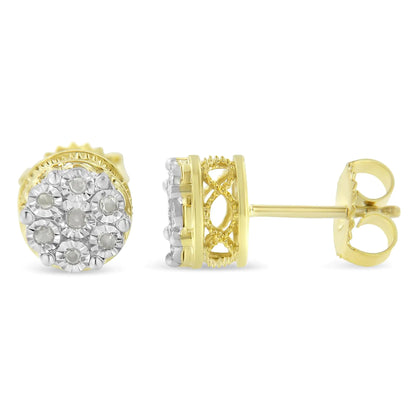 14K Yellow Gold 1/7 Cttw Diamond Miracle Set Stud Earrings