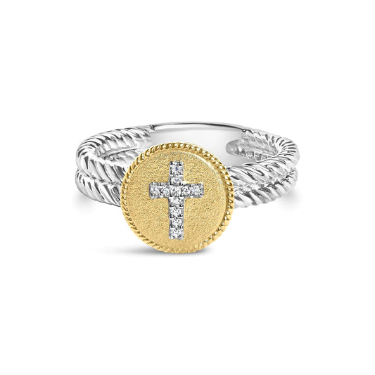 18K Yellow Gold Diamond Cross Ring