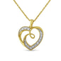 14K Yellow Gold Plated Diamond Accent Ribbon & Heart 18" Pendant Necklace